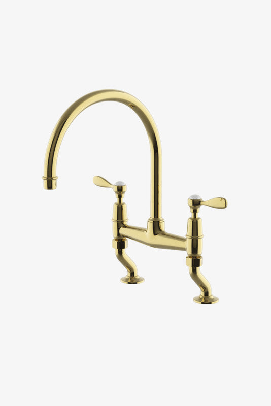 Waterworks EAKM02 Easton Classic Two Hole Bridge Gooseneck Kitchen Faucet, Metal Lever Handles