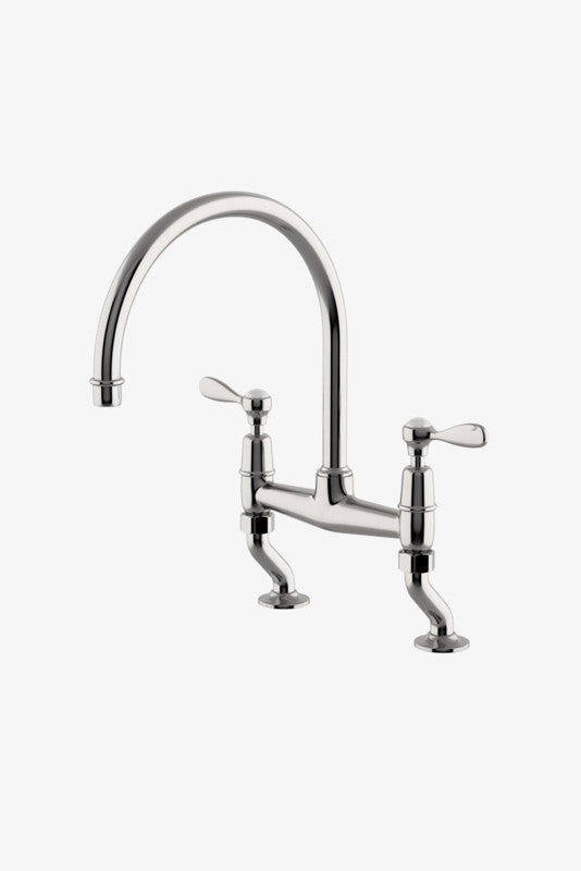 Waterworks EAKM02 Easton Classic Two Hole Bridge Gooseneck Kitchen Faucet, Metal Lever Handles