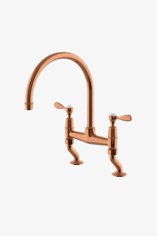 Waterworks EAKM02 Easton Classic Two Hole Bridge Gooseneck Kitchen Faucet, Metal Lever Handles