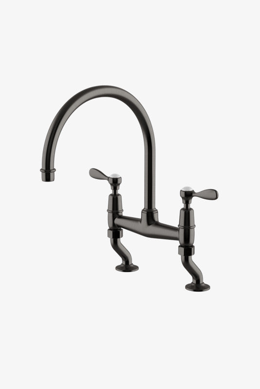 Waterworks EAKM02 Easton Classic Two Hole Bridge Gooseneck Kitchen Faucet, Metal Lever Handles