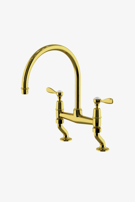 Waterworks EAKM02 Easton Classic Two Hole Bridge Gooseneck Kitchen Faucet, Metal Lever Handles