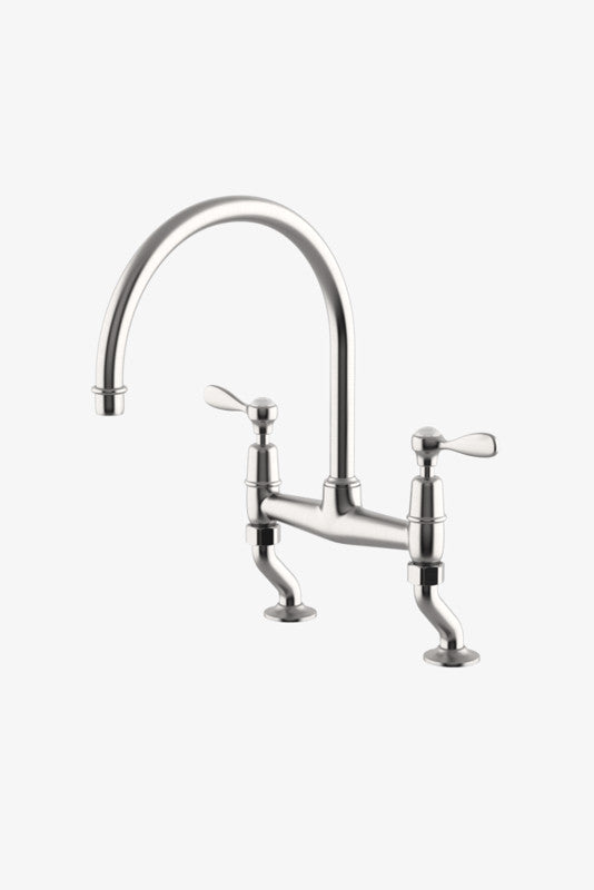 Waterworks EAKM02 Easton Classic Two Hole Bridge Gooseneck Kitchen Faucet, Metal Lever Handles