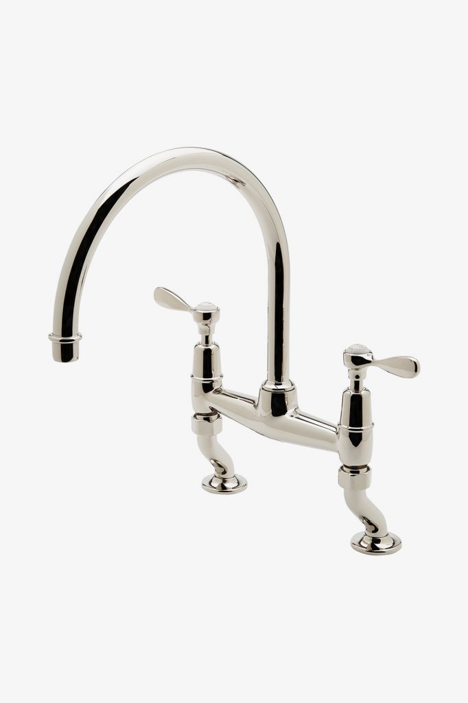 Waterworks EAKM02 Easton Classic Two Hole Bridge Gooseneck Kitchen Faucet, Metal Lever Handles