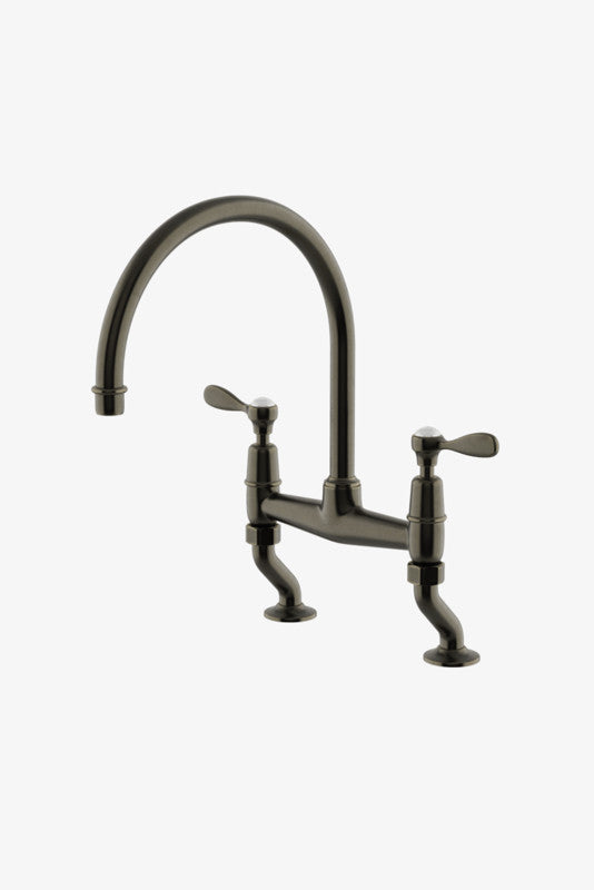 Waterworks EAKM02 Easton Classic Two Hole Bridge Gooseneck Kitchen Faucet, Metal Lever Handles