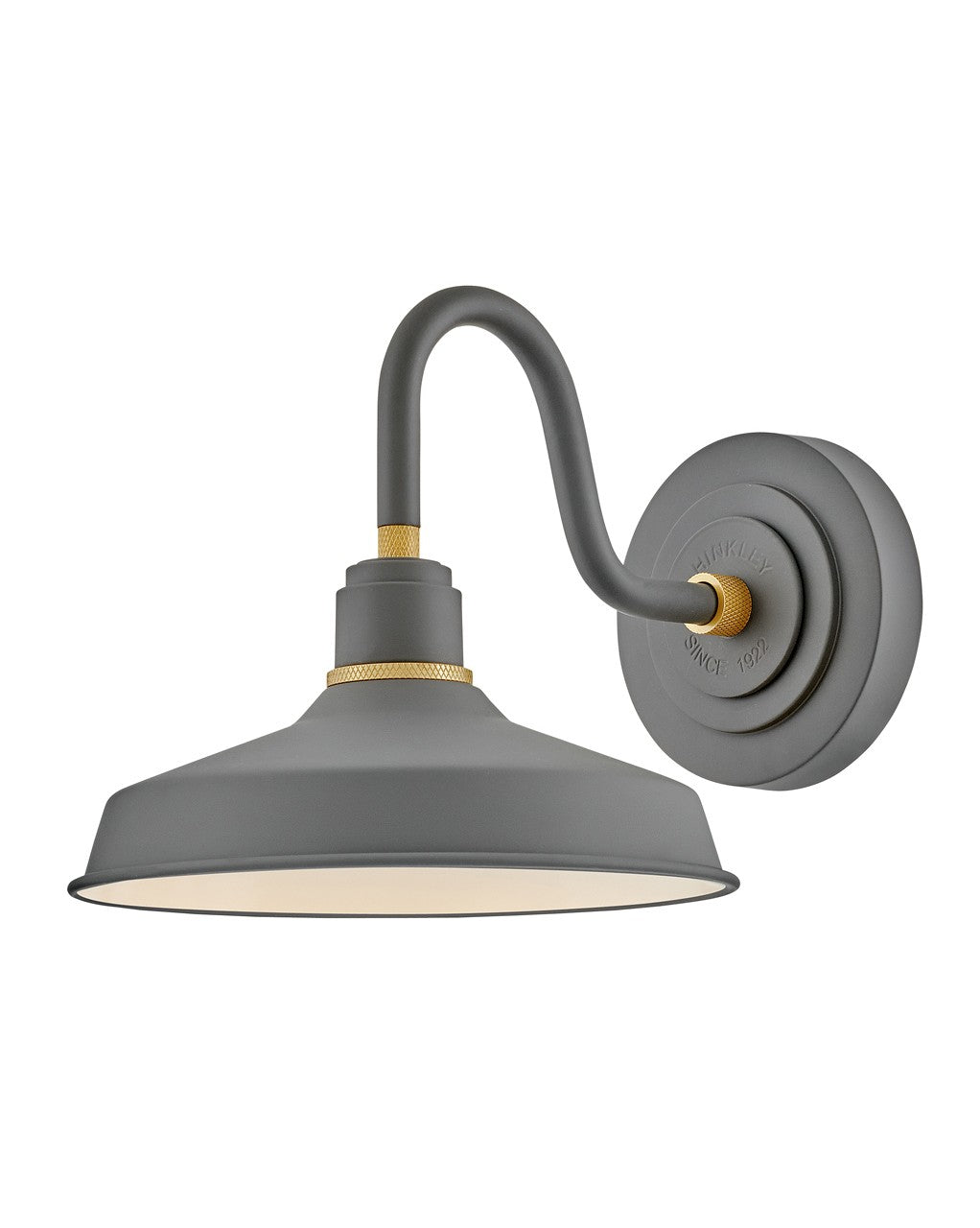 Hinkley Foundry Outdoor 10in Industrial Shade Hook Arm Wall Light in Dark Matte Grey