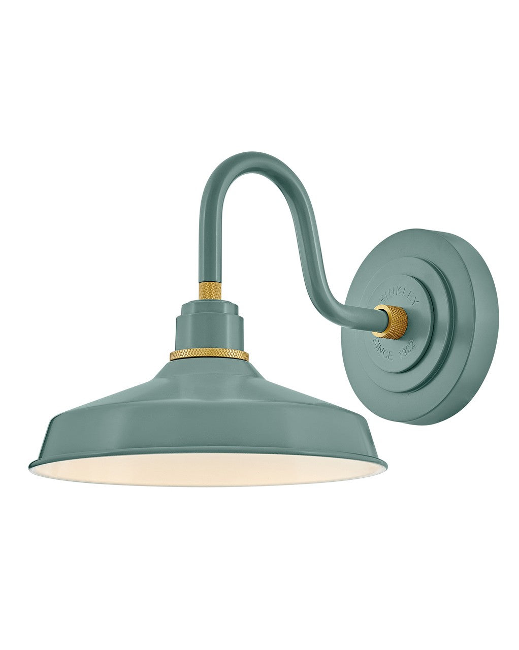 Hinkley Foundry Outdoor 10in Industrial Shade Hook Arm Wall Light in Sage Green