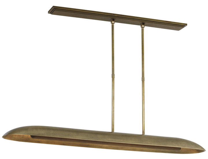 Visual Comfort Signature Remi Offset Linear Pendant in Mottled Brass and Warm Walnut