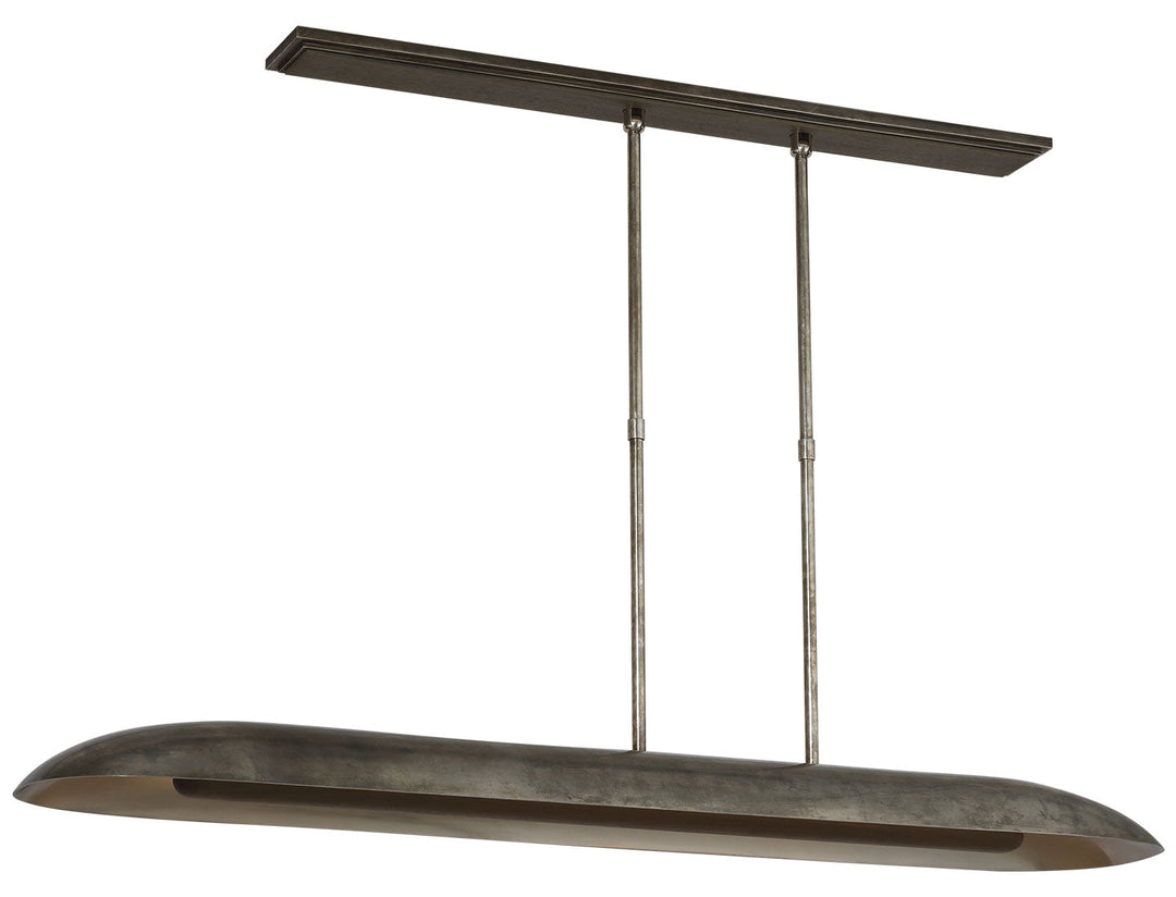 Visual Comfort Signature Remi Offset Linear Pendant in Mottled Pewter and Warm Walnut