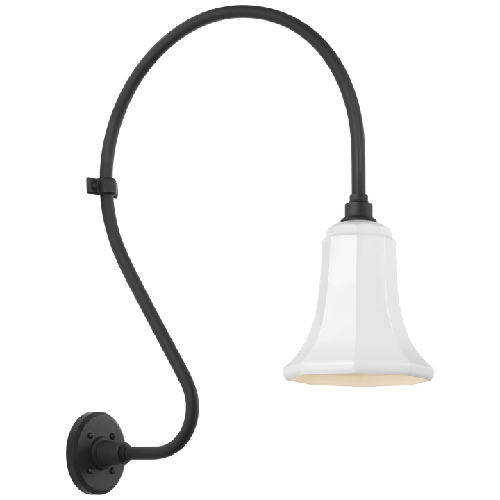 Visual Comfort Signature Academy Outdoor Larrabee 27in Savannah Shade Wall Light in Hand-Rubbed Antique Brass / White
