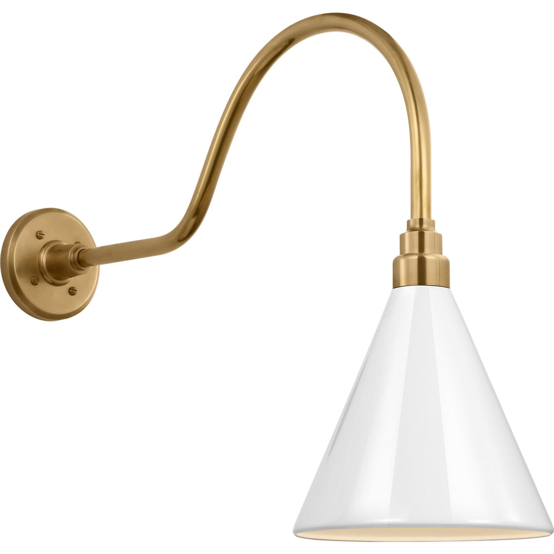 Visual Comfort Signature Academy Outdoor Flynn Savannah Conical Wall Light in Hand-Rubbed Antique Brass / White
