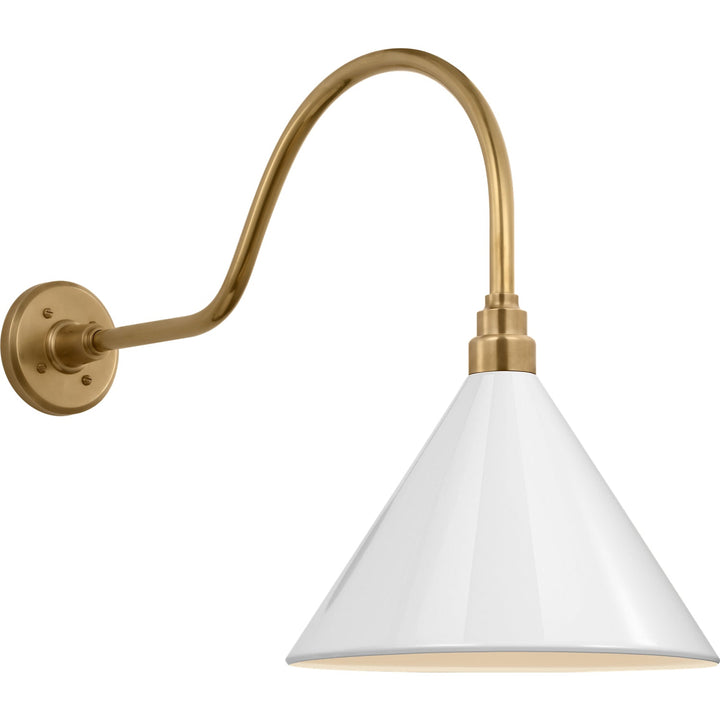 Visual Comfort Signature Academy Outdoor Flynn Savannah Conical Wall Light in Hand-Rubbed Antique Brass / White (view 2)