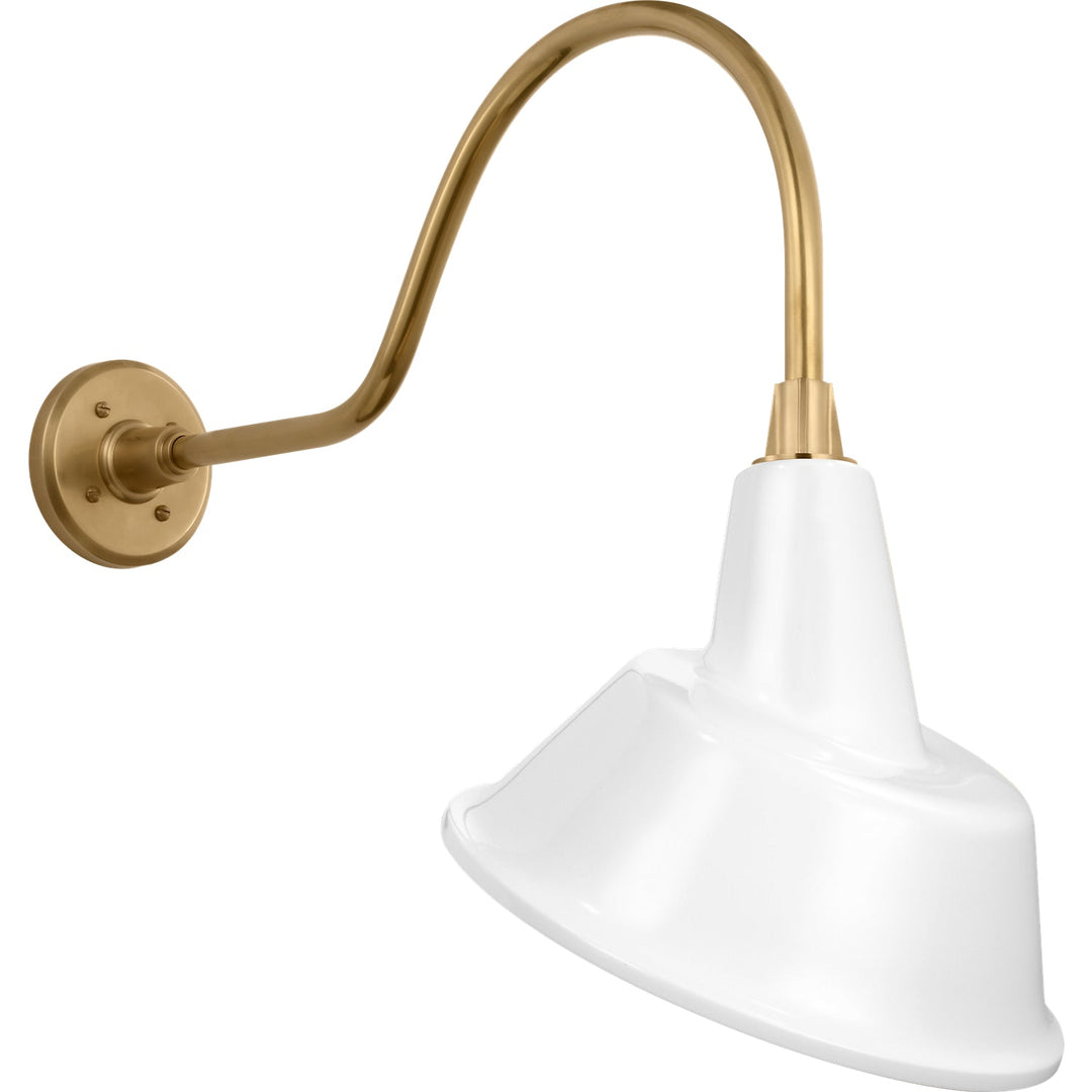 Visual Comfort Signature Academy Outdoor Flynn Tilted Bowers Shade Wall Light in Hand-Rubbed Antique Brass / White