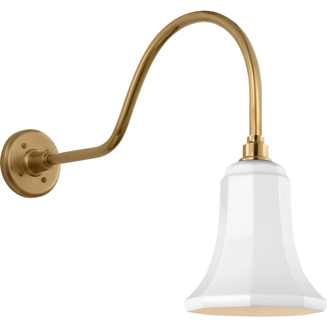 Visual Comfort Signature Academy Outdoor Flynn Savannah Shade Wall Light in Hand-Rubbed Antique Brass / White