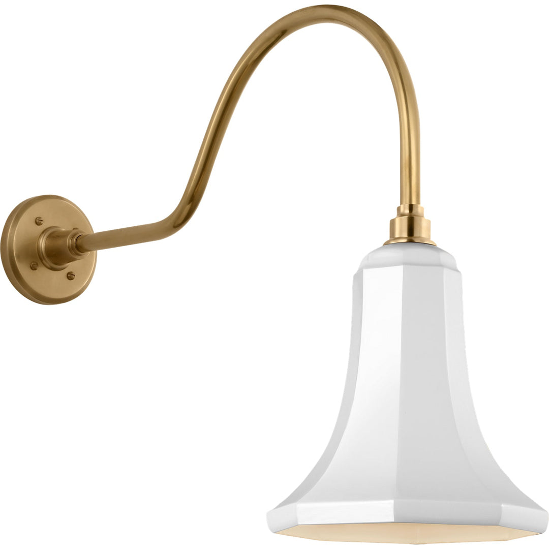 Visual Comfort Signature Academy Outdoor Flynn Savannah Shade Wall Light in Hand-Rubbed Antique Brass / White (view 2)