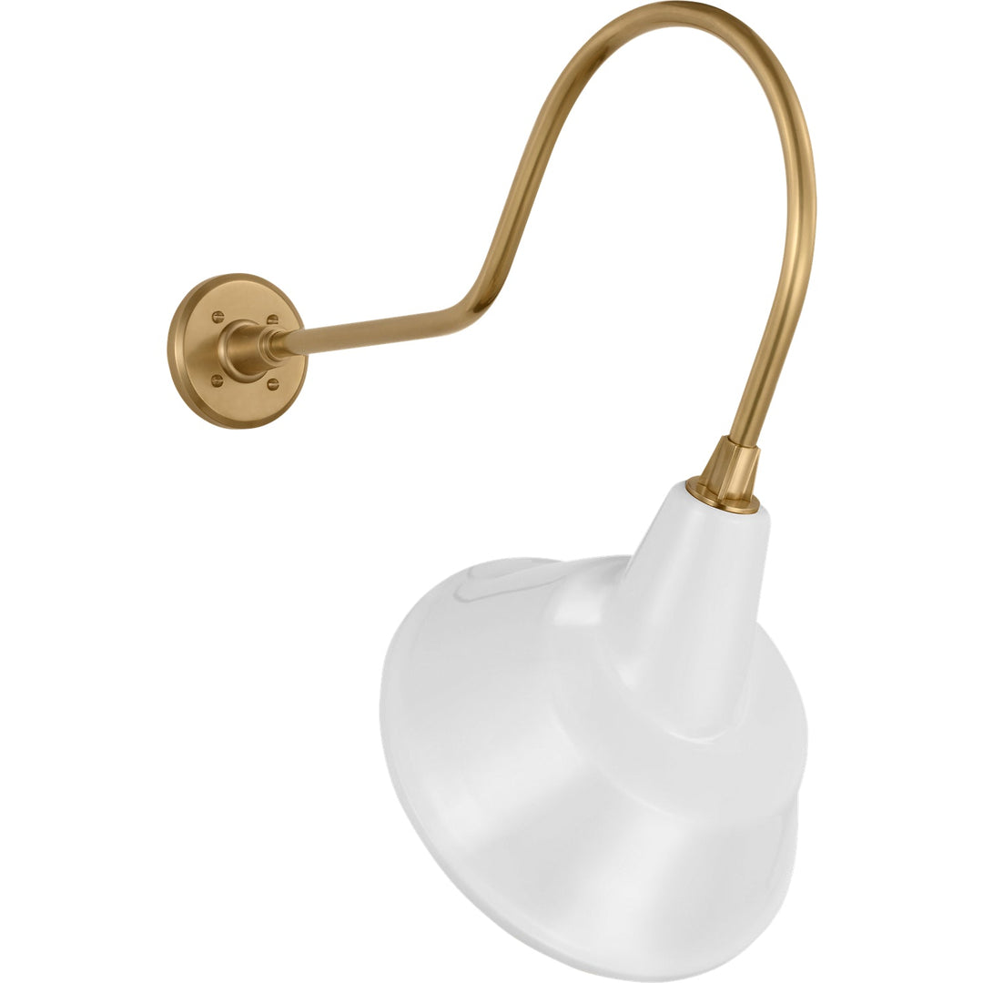 Visual Comfort Signature Academy Outdoor Angled Flynn Tilted Bowers Shade Wall Light in Hand-Rubbed Antique Brass / White