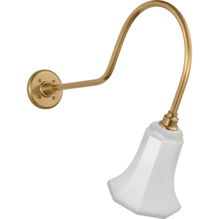 Visual Comfort Signature Academy Outdoor Angled Flynn Savannah Shade Wall Light in Hand-Rubbed Antique Brass / White
