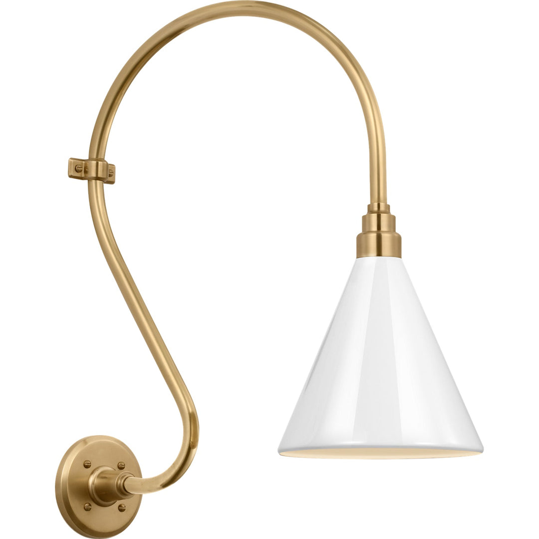 Visual Comfort Signature Academy Outdoor Larrabee Savannah Conical Wall Light in Hand-Rubbed Antique Brass / White