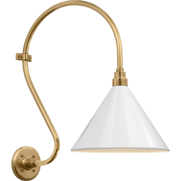 Visual Comfort Signature Academy Outdoor Larrabee Savannah Conical Wall Light in Hand-Rubbed Antique Brass / White (view 2)