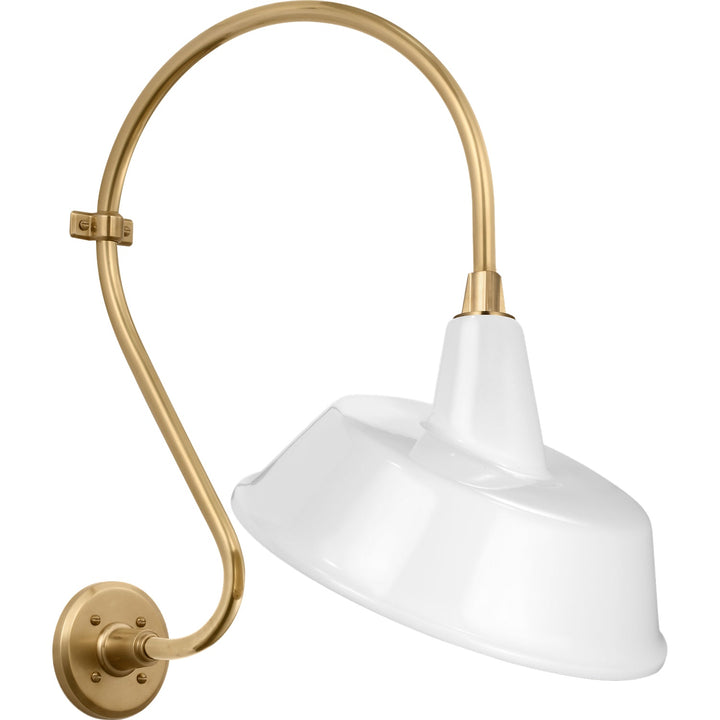 Visual Comfort Signature Academy Outdoor Larrabee Tilted Bowers Shade Wall Light in Hand-Rubbed Antique Brass / White (view 2)