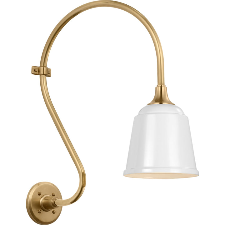 Visual Comfort Signature Academy Outdoor Larrabee Small Rockhouse Shade Wall Light in Hand-Rubbed Antique Brass / White