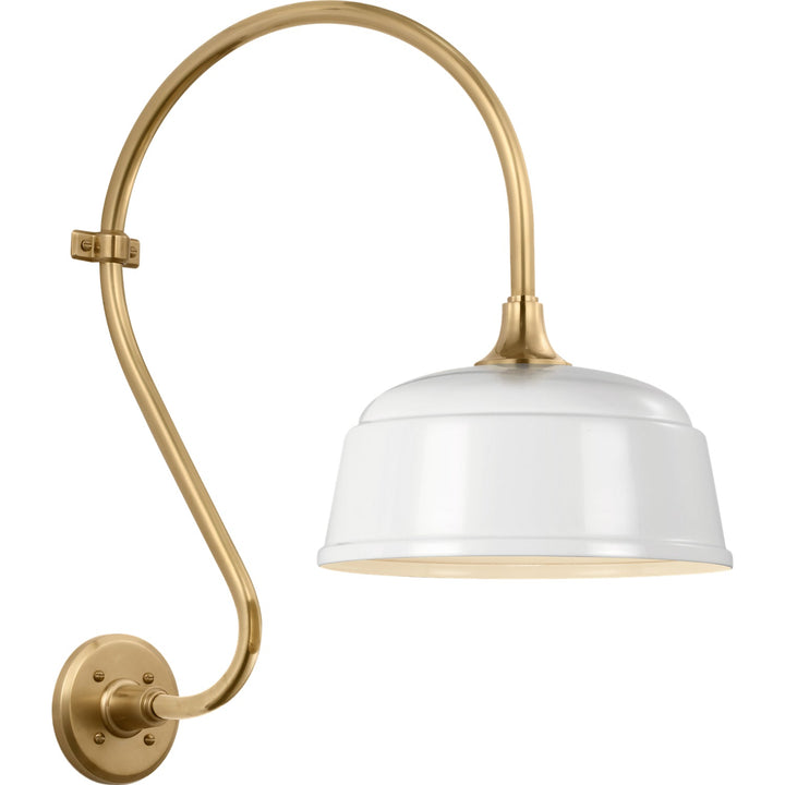 Visual Comfort Signature Academy Outdoor Larrabee Rockhouse Shade Wall Light in Hand-Rubbed Antique Brass / White