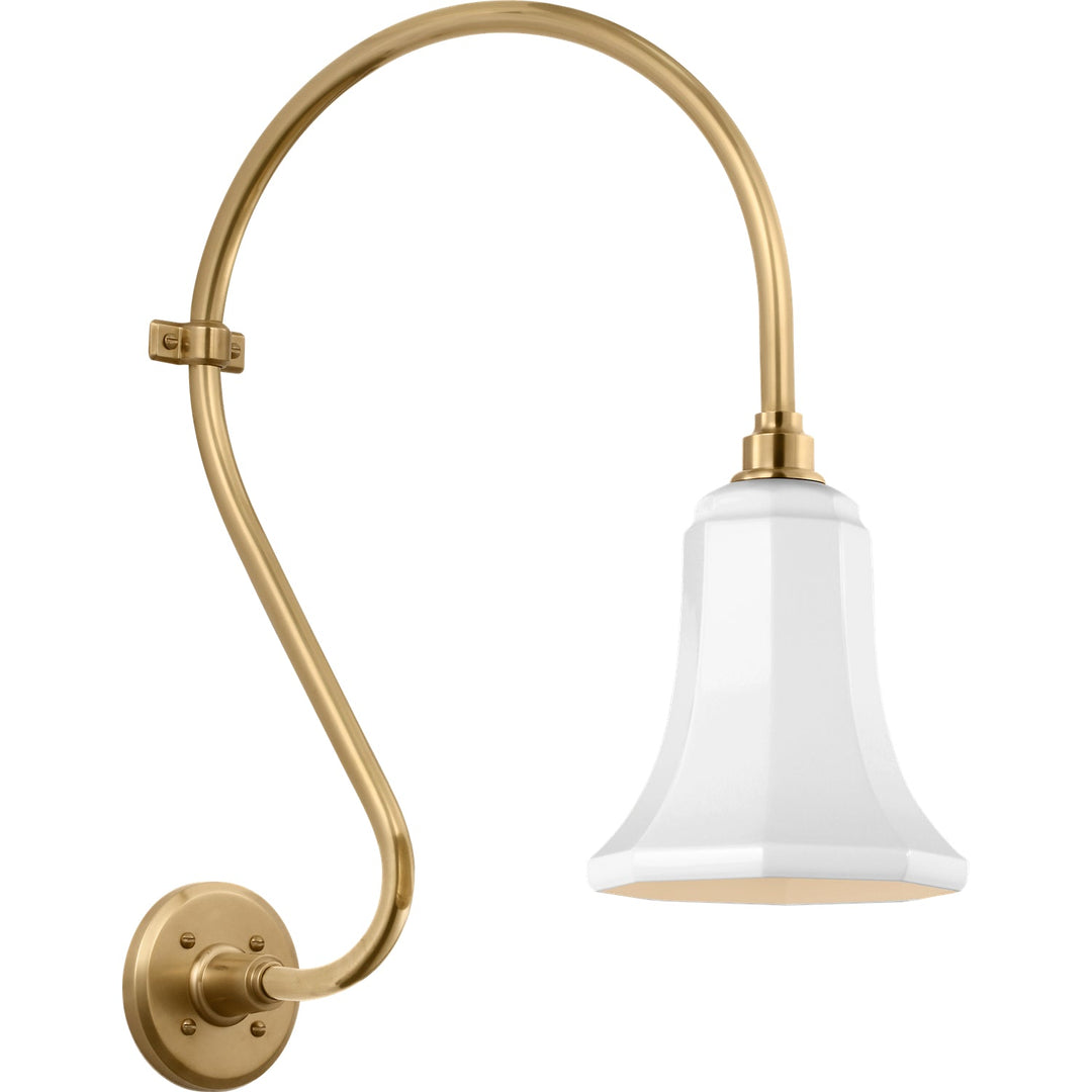 Visual Comfort Signature Academy Outdoor Larrabee Savannah Shade Wall Light in Hand-Rubbed Antique Brass / White