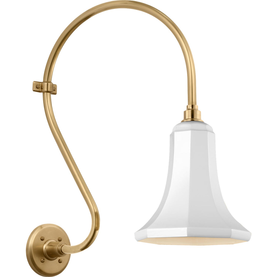 Visual Comfort Signature Academy Outdoor Larrabee Savannah Shade Wall Light in Hand-Rubbed Antique Brass / White (view 2)