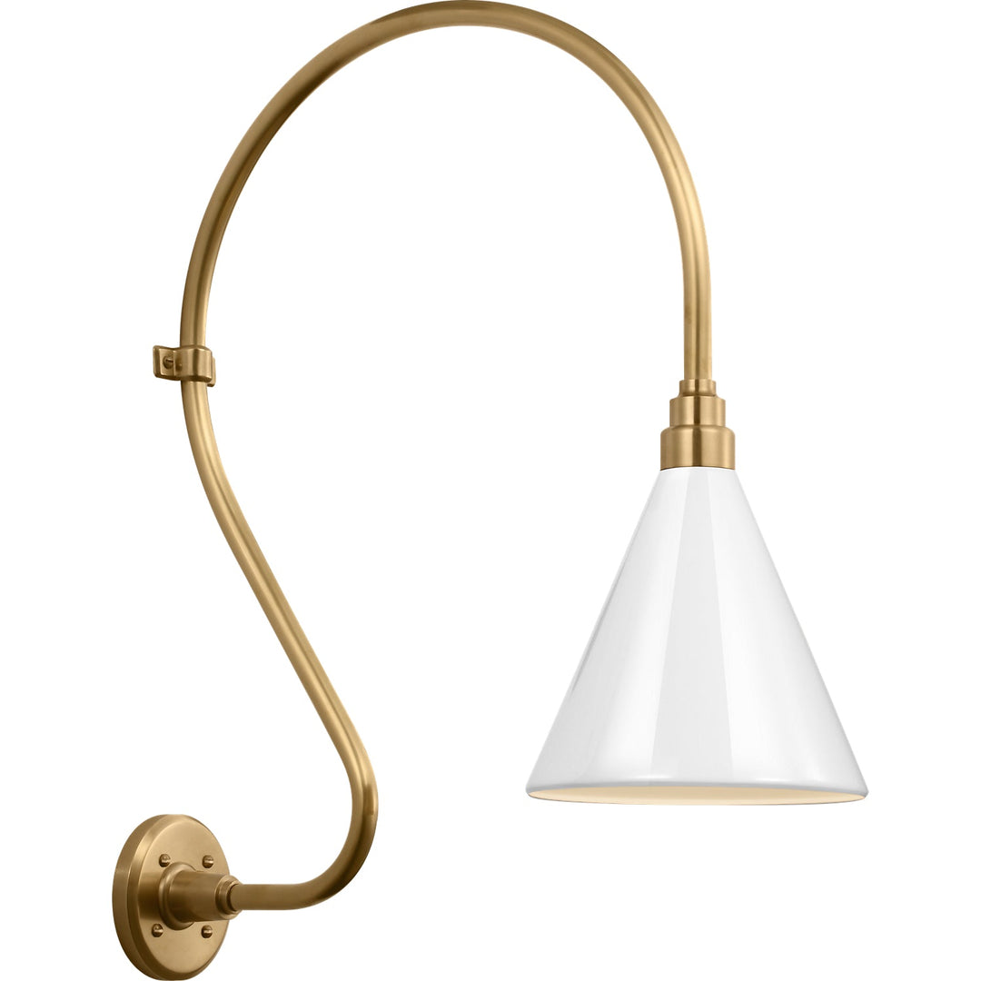 Visual Comfort Signature Academy Outdoor Larrabee 27in Savannah Conical Wall Light in Hand-Rubbed Antique Brass / White