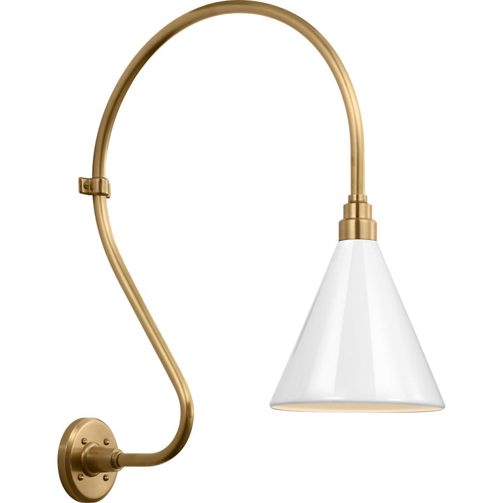 Visual Comfort Signature Academy Outdoor Larrabee 27in Savannah Conical Wall Light in Hand-Rubbed Antique Brass / White