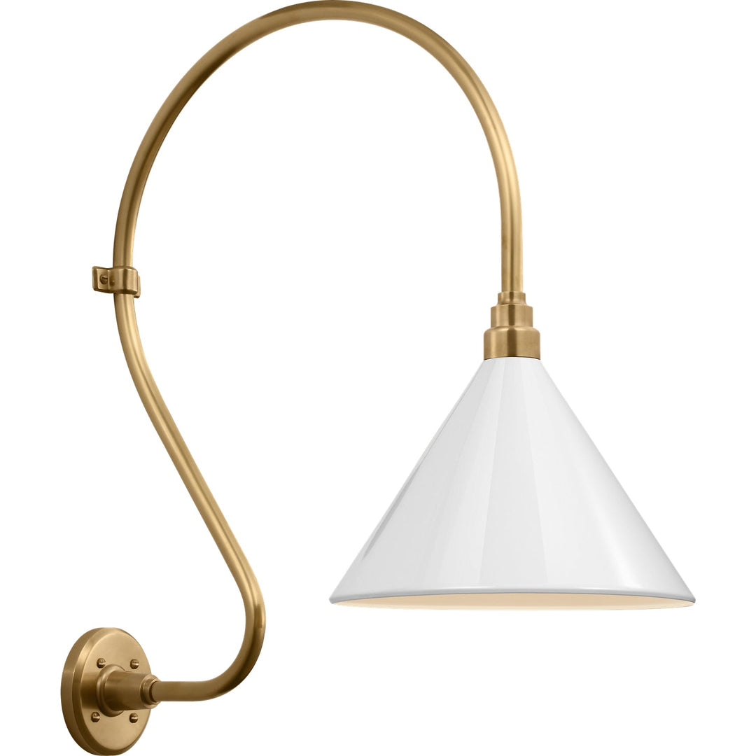Visual Comfort Signature Academy Outdoor Larrabee 27in Savannah Conical Wall Light in Hand-Rubbed Antique Brass / White (view 2)