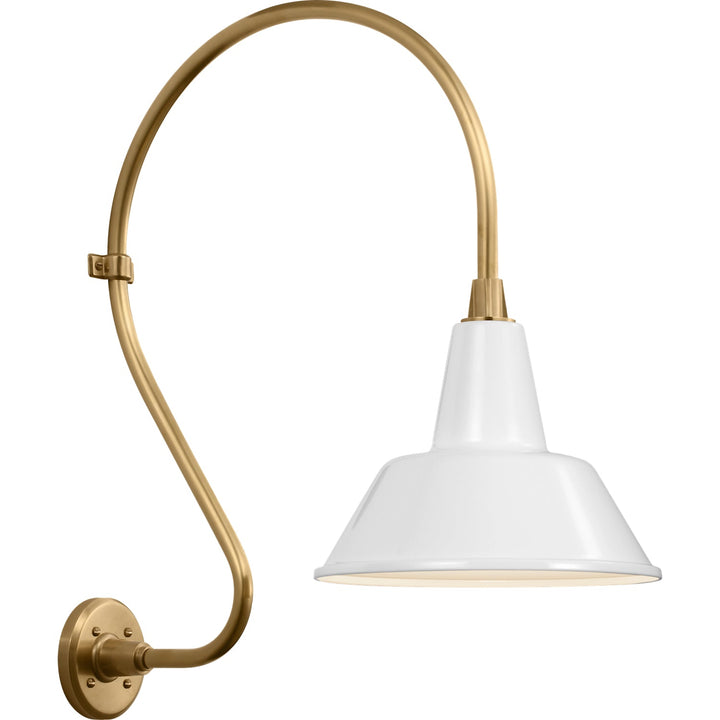Visual Comfort Signature Academy Outdoor Larrabee 27in Bowers Shade Wall Light in Hand-Rubbed Antique Brass / White