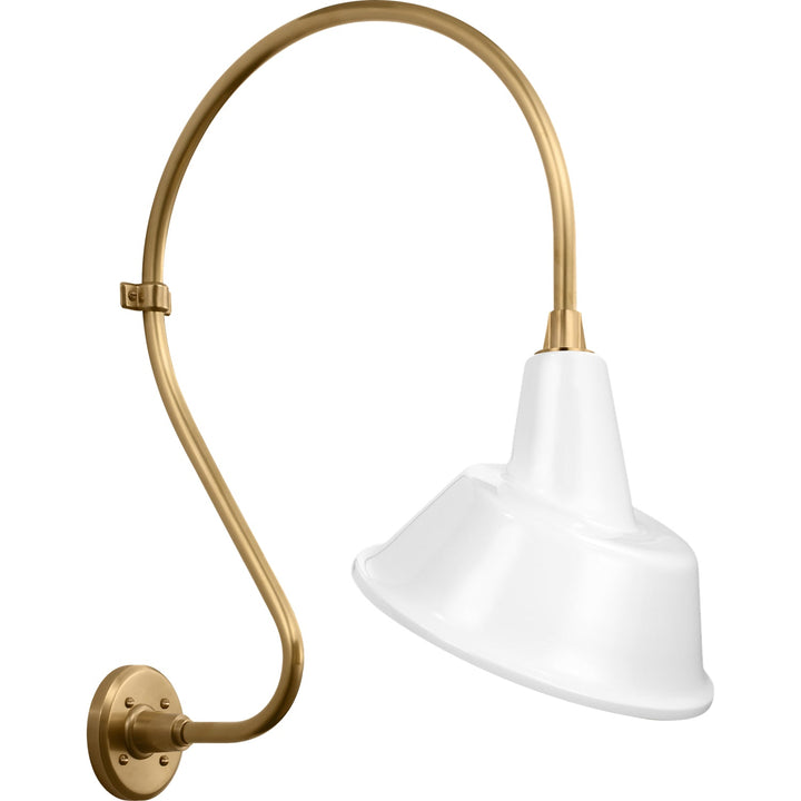 Visual Comfort Signature Academy Outdoor Larrabee 27in Tilted Bowers Shade Wall Light in Hand-Rubbed Antique Brass / White