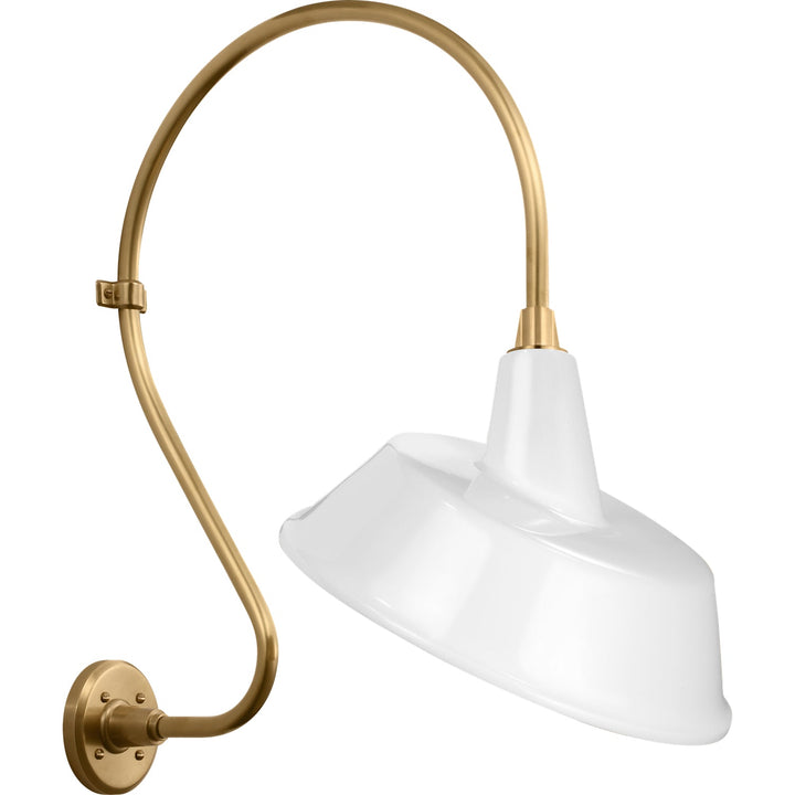 Visual Comfort Signature Academy Outdoor Larrabee 27in Tilted Bowers Shade Wall Light in Hand-Rubbed Antique Brass / White (view 2)