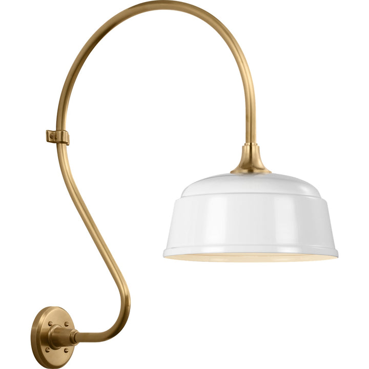 Visual Comfort Signature Academy Outdoor Larrabee 27in Rockhouse Shade Wall Light in Hand-Rubbed Antique Brass / White