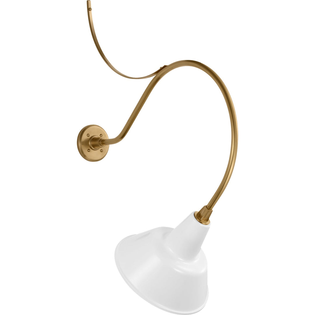 Visual Comfort Signature Academy Outdoor Anchored Larrabee Bowers Shade Wall Light in Hand-Rubbed Antique Brass / White