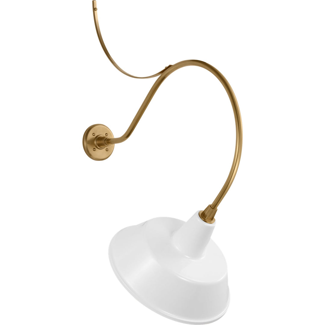 Visual Comfort Signature Academy Outdoor Anchored Larrabee Bowers Shade Wall Light in Hand-Rubbed Antique Brass / White (view 2)