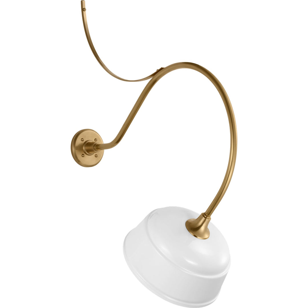 Visual Comfort Signature Academy Outdoor Anchored Larrabee Rockhouse Shade Wall Light in Hand-Rubbed Antique Brass / White