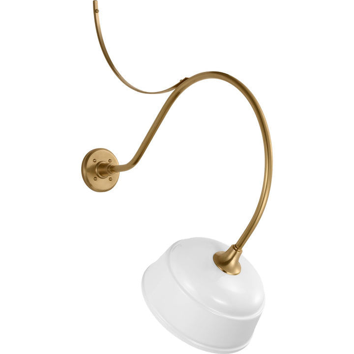 Visual Comfort Signature Academy Outdoor Anchored Larrabee Rockhouse Shade Wall Light in Hand-Rubbed Antique Brass / White