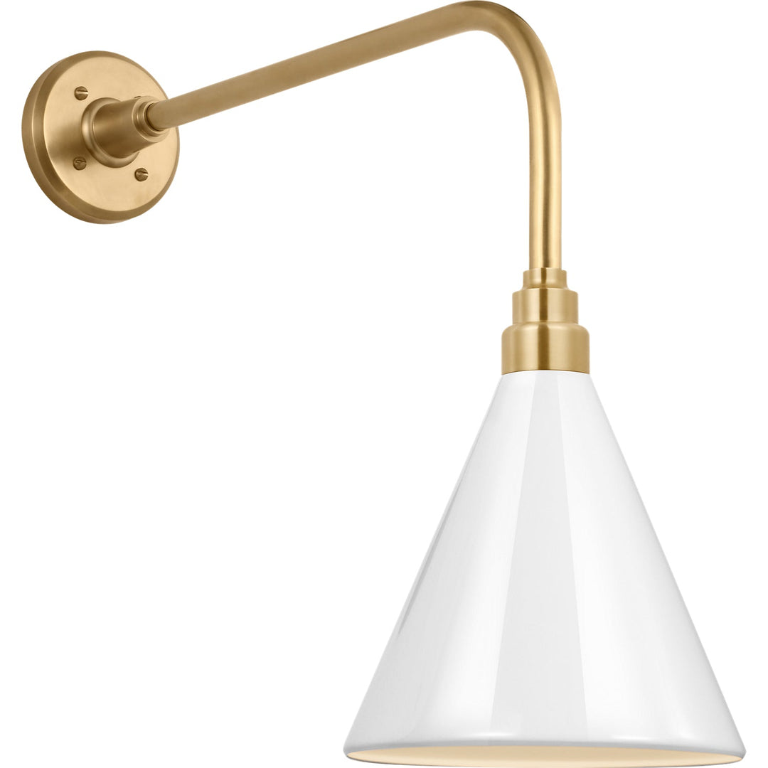 Visual Comfort Signature Academy Outdoor Rex Savannah Conical Wall Light in Hand-Rubbed Antique Brass / White
