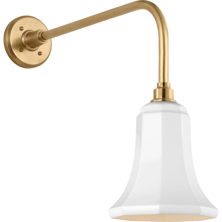 Visual Comfort Signature Academy Outdoor Rex Savannah Shade Wall Light in Hand-Rubbed Antique Brass / White