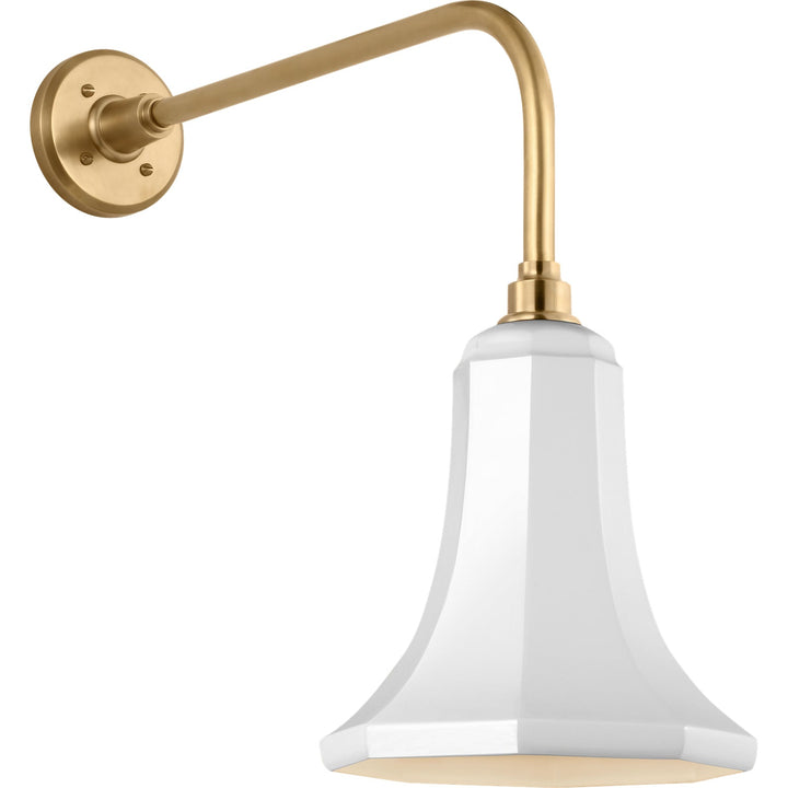 Visual Comfort Signature Academy Outdoor Rex Savannah Shade Wall Light in Hand-Rubbed Antique Brass / White (view 2)