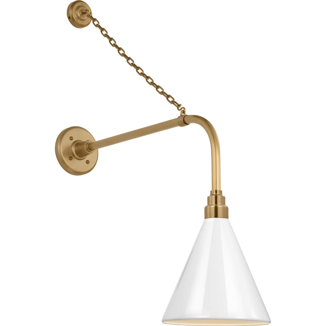 Visual Comfort Signature Academy Outdoor Anchored Rex Savannah Conical Wall Light in Hand-Rubbed Antique Brass / White