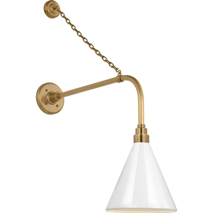 Visual Comfort Signature Academy Outdoor Anchored Rex Savannah Conical Wall Light in Hand-Rubbed Antique Brass / White