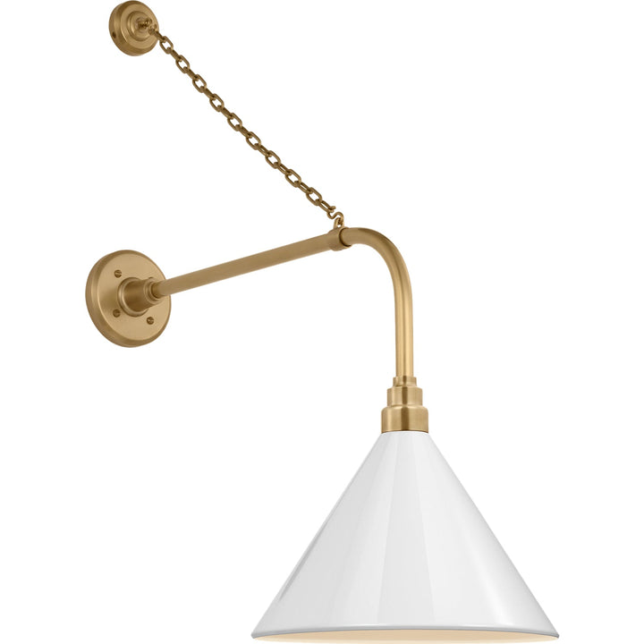Visual Comfort Signature Academy Outdoor Anchored Rex Savannah Conical Wall Light in Hand-Rubbed Antique Brass / White (view 2)
