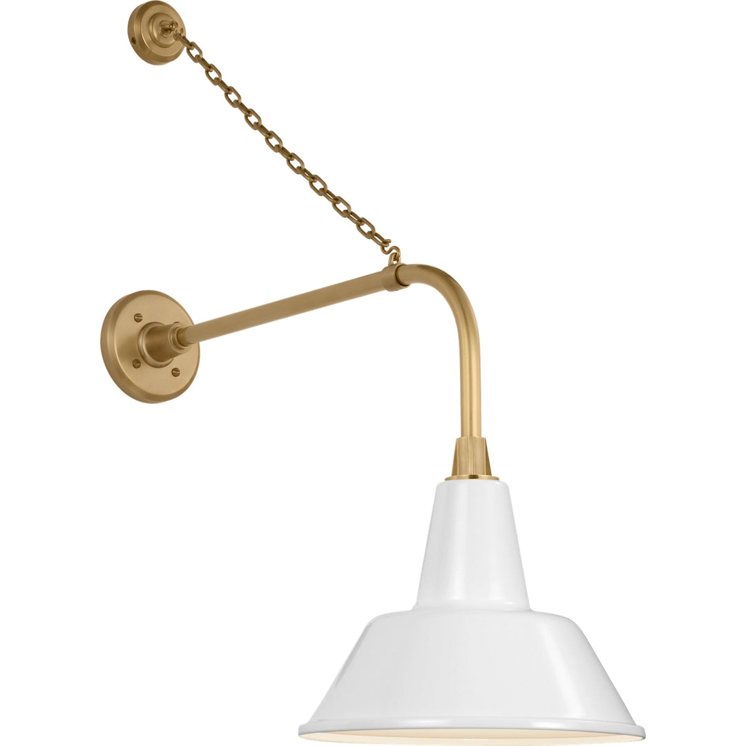 Visual Comfort Signature Academy Outdoor Anchored Rex Bowers Shade Wall Light in Hand-Rubbed Antique Brass / White