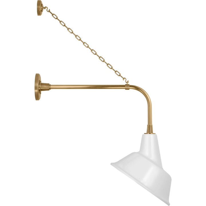 Visual Comfort Signature Academy Outdoor Anchored Rex Tilted Bowers Shade Wall Light in Hand-Rubbed Antique Brass / White