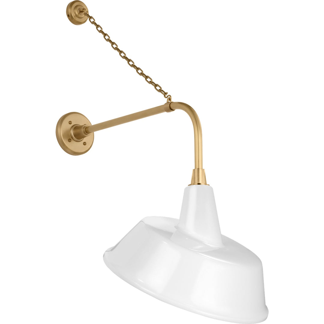 Visual Comfort Signature Academy Outdoor Anchored Rex Tilted Bowers Shade Wall Light in Hand-Rubbed Antique Brass / White (view 2)