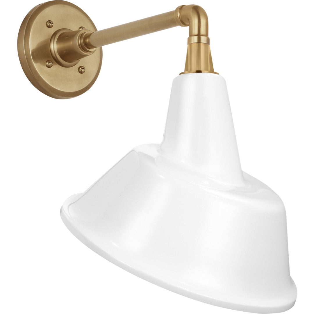 Visual Comfort Signature Academy Outdoor Mack Barn Tilt Bowers Shade Wall Light in Hand-Rubbed Antique Brass