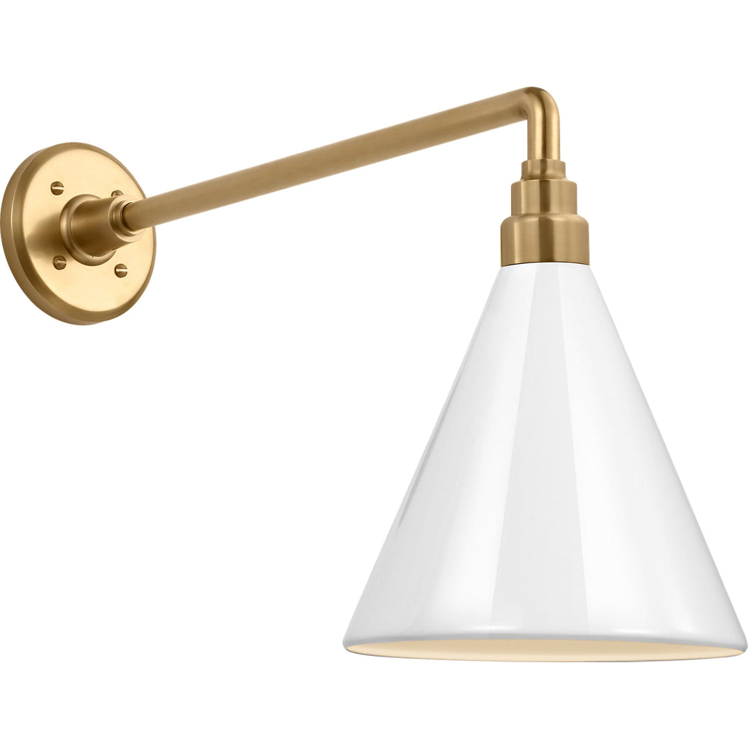 Visual Comfort Signature Academy Outdoor Mack Savannah Conical Wall Light in Hand-Rubbed Antique Brass / White
