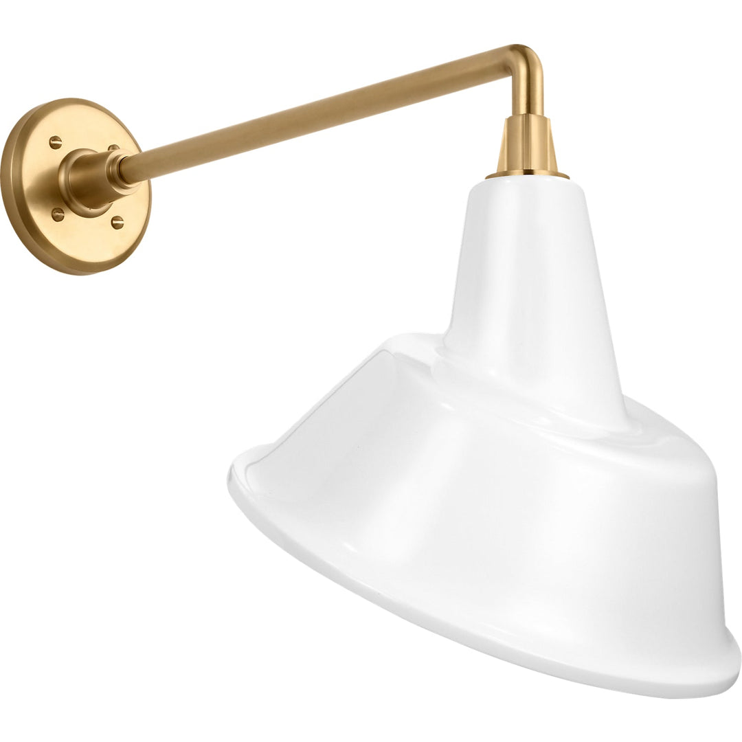 Visual Comfort Signature Academy Outdoor Mack Tilted Bowers Shade Wall Light in Hand-Rubbed Antique Brass / White